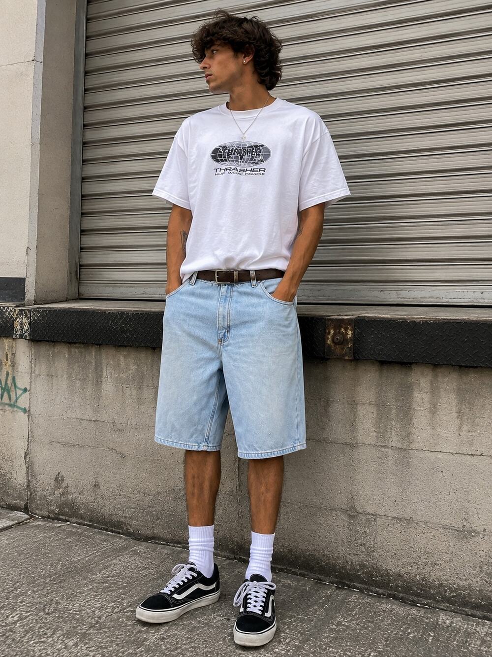 Vintage Style Men’s Size 38 Light Wash Baggy Denim Jorts Shorts Y2K Skater